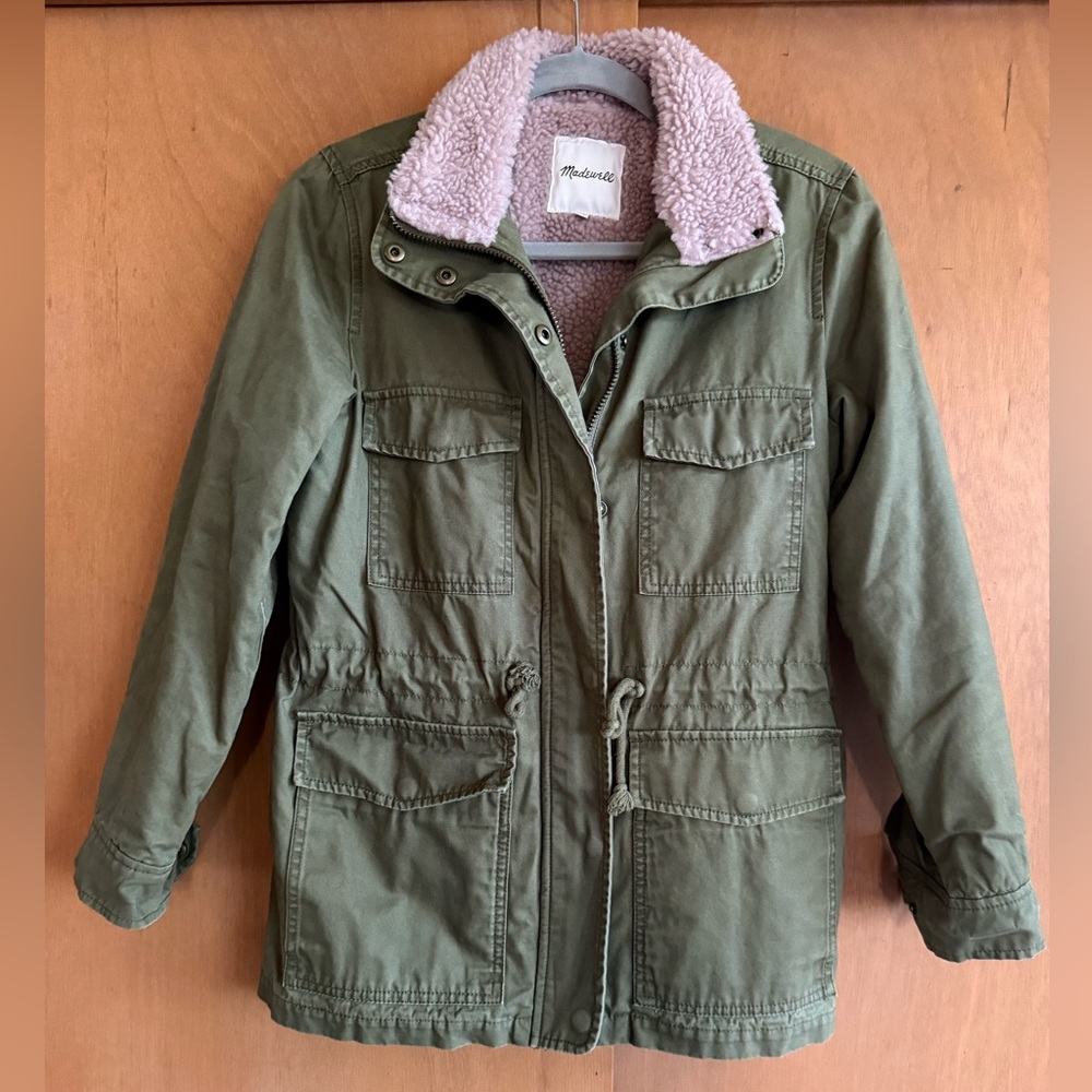 Madewell Olive Green Jacket with Sherpa Collar